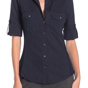 BLACK 3/4 length button up